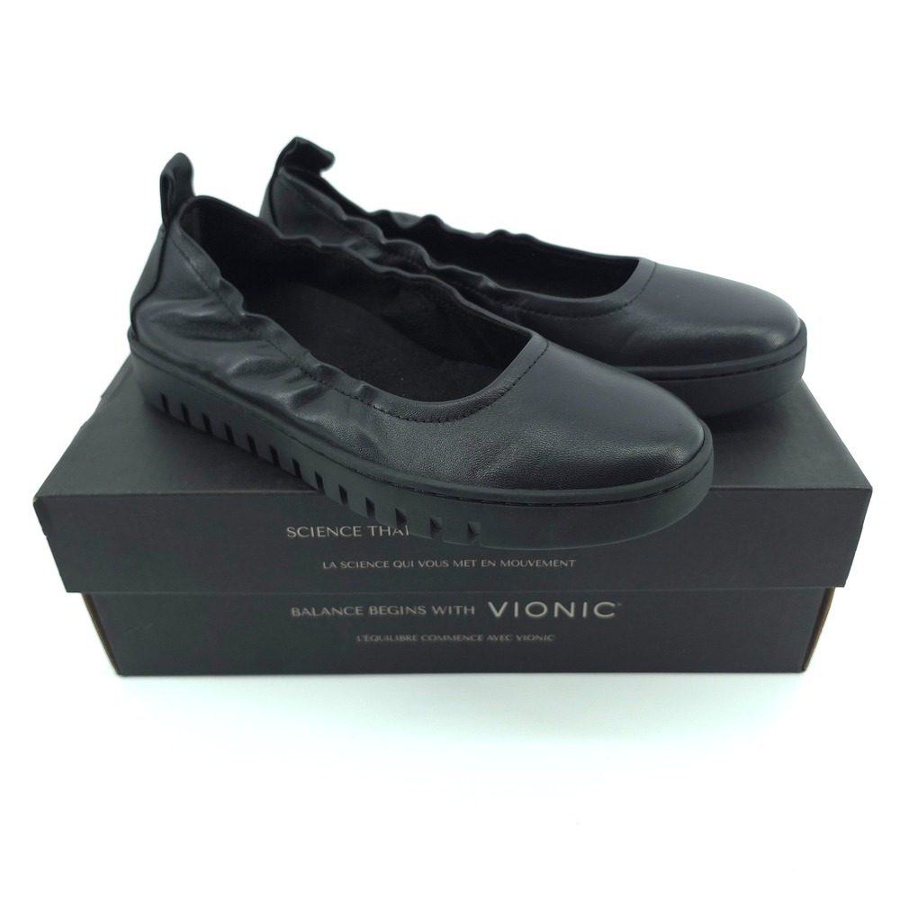 Vionic Women Uptown Ballet Leather Black Size 7 M Packable Orthotic Flats